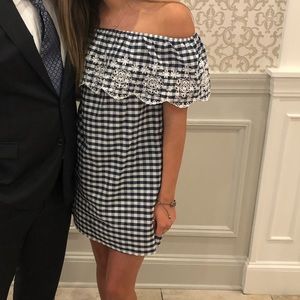 Gingham off the shoulder dress!